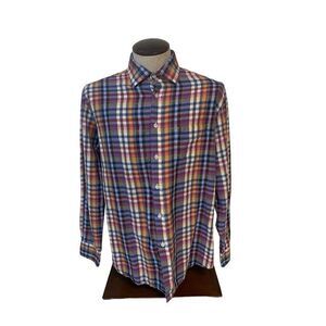 Southern Pines Men's Gray Purple Orange Plaid Cotton Shirt Large